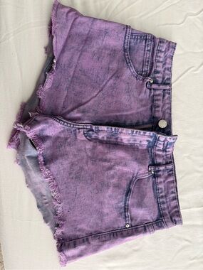 Forever 21 Purple Tie-Dye Frayed Denim Shorts